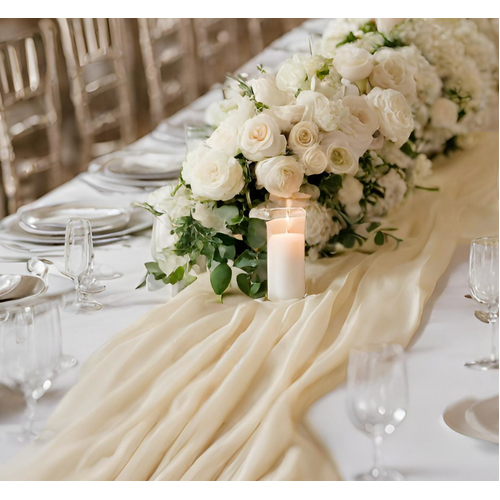 Large View Ivory Chiffon 70cm x 4m Table Runner