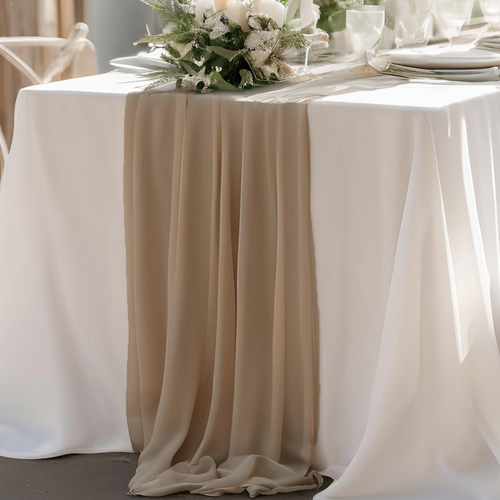 Large View Beige 70cm x 4m Chiffon Table Runner