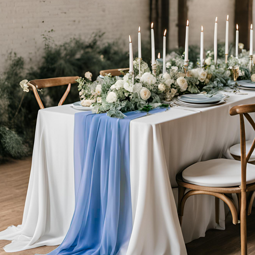 Large View French Blue 70cm x 4m Chiffon Table Runner