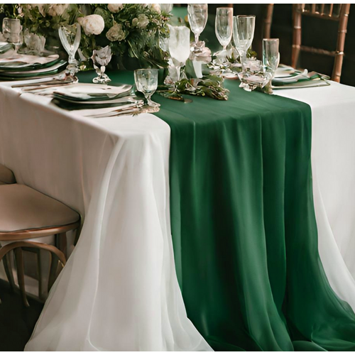 Large View Hunter Green 70cm x 4m Chiffon Table Runner