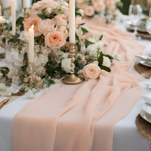 Large View Nude Peach 70cm x 4m Chiffon Table Runner