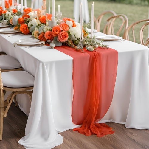 Large View Dusty Orange 70cm x 4m Chiffon Table Runner