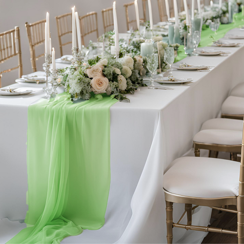 Large View Light Green 70cm x 4m Chiffon Table Runner