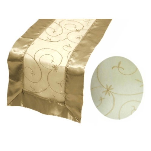 Large View Table Runner (Embroidered Organza) - Champagne