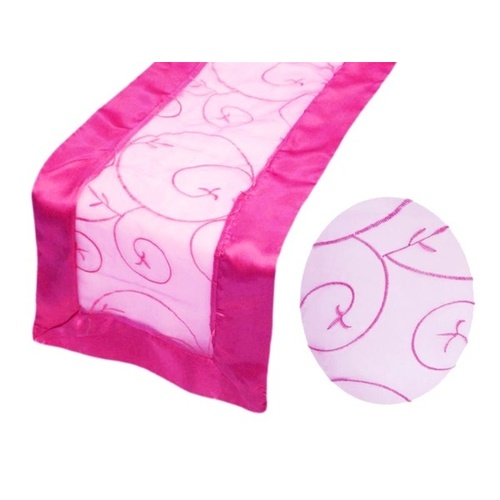 Large View Table Runner (Embroidered Organza) - Fushia