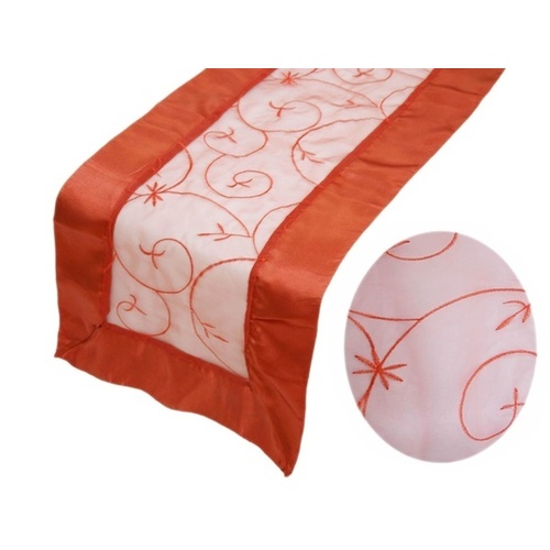 Large View Table Runner (Embroidered Organza) - burnt orange