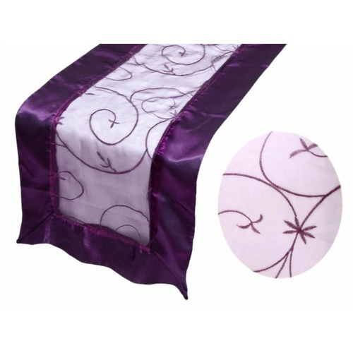 Large View Table Runner (Embroidered Organza) - Eggplant