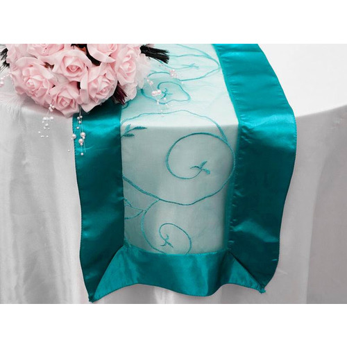 Large View Table Runner (Embroidered Organza) - Turquoise