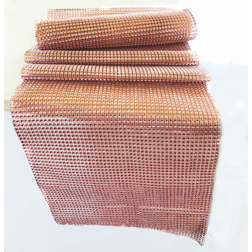 Large View Runner-Rhinestone Mesh Table  - Rose Gold