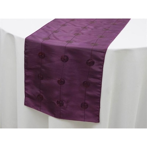 Large View Taffeta & Sequin  Sequin  Table Runner - EGG PLANT