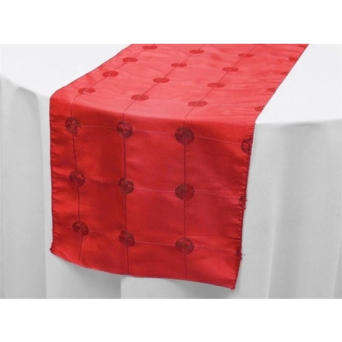 Large View Taffeta & Sequin  Sequin  Table Runner - RED