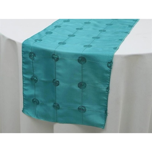 Large View Taffeta & Sequin  Sequin  Table Runner - TURQUOISE