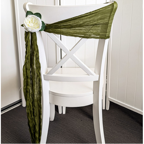 Large View Cheesecloth Linen Chair Sash - Olive Green