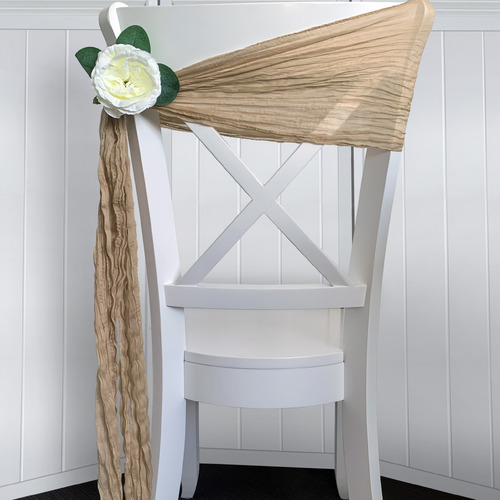 Large View Cheesecloth Linen Chair Sash - Beige