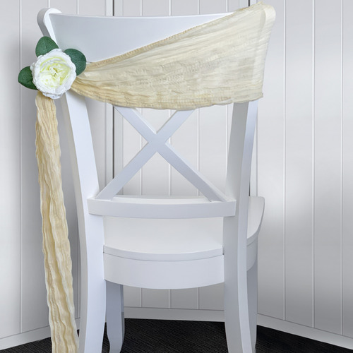 Large View Cheesecloth Linen Chair Sash - Ivory