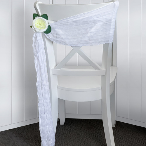 Large View Cheesecloth Linen Chair Sash - White