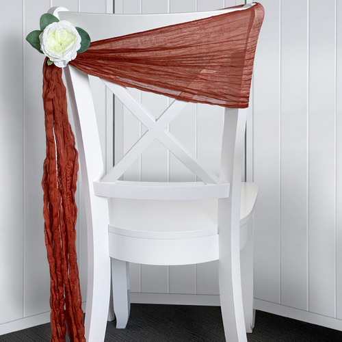 Large View Cheesecloth Linen Chair Sash - Rust Brown