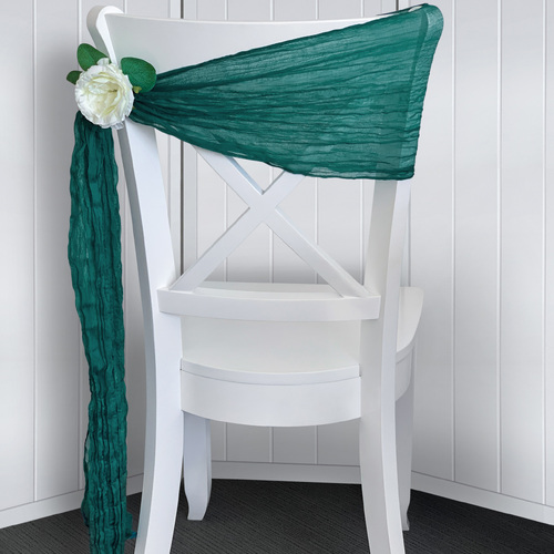 Large View Cheesecloth Linen Chair Sash - Teal