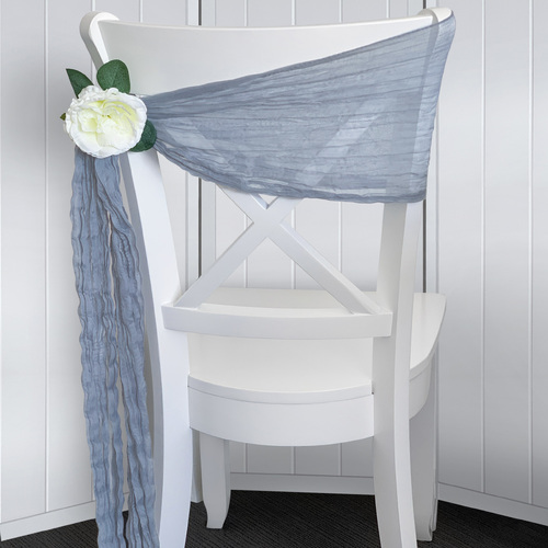 Large View Cheesecloth Linen Chair Sash - Dusty Blue