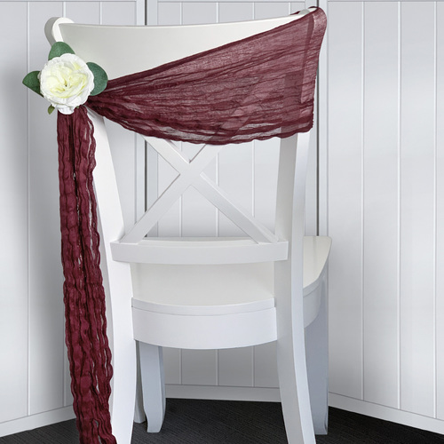 Large View Cheesecloth Linen Chair Sash - Burgundy