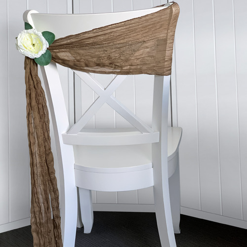 Large View Cheesecloth Linen Chair Sash - Light Brown