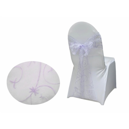 Large View Embroidered Organza Chair Sash  - Lavender  