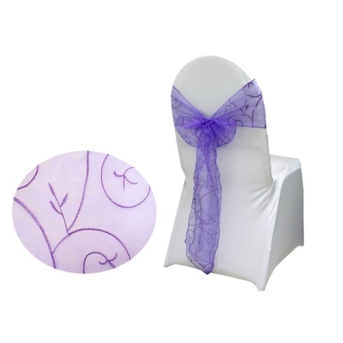 Large View Embroidered Organza Chair Sash - Purple  