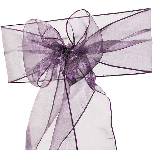 Large View Organza (Crystal) Chair Sash - Plum