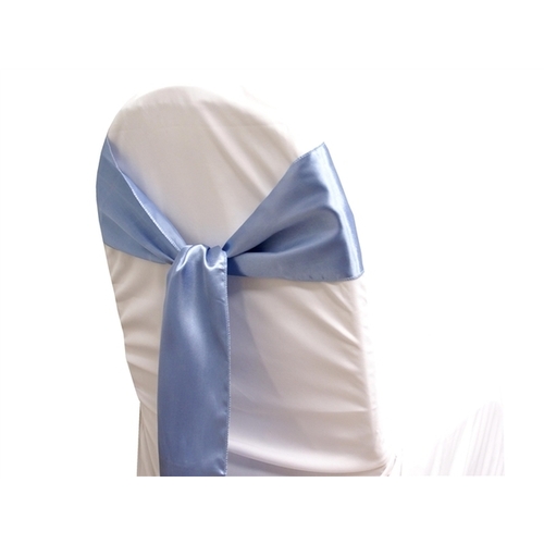 Large View Satin Chair Sash  - French Blue