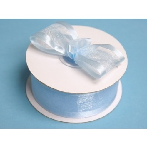 Large View 1 1/2 inch Wired Satin Edge Organza Ribbon - Baby Blue