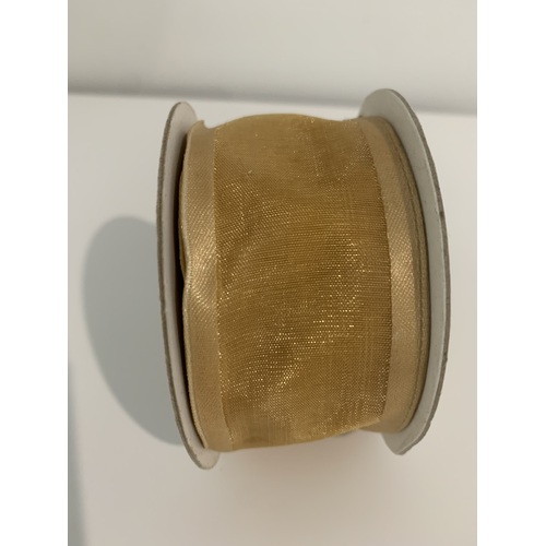 Large View 1 1/2 inch Wired Satin Edge Organza Ribbon - GOLD