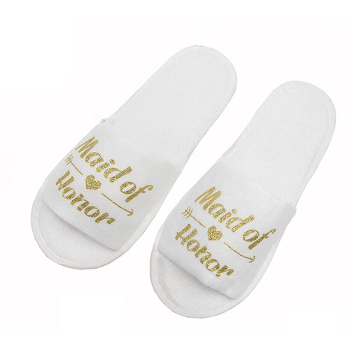 Large View Maid of Honour - White Waffle Spa Slippers