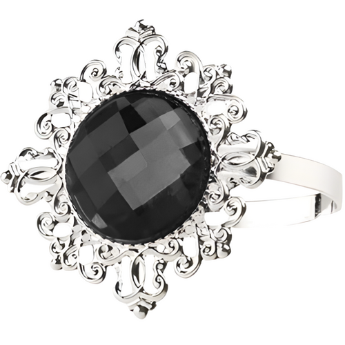 Large View 12pk Black Napkin Rings - Diamond Ring Style