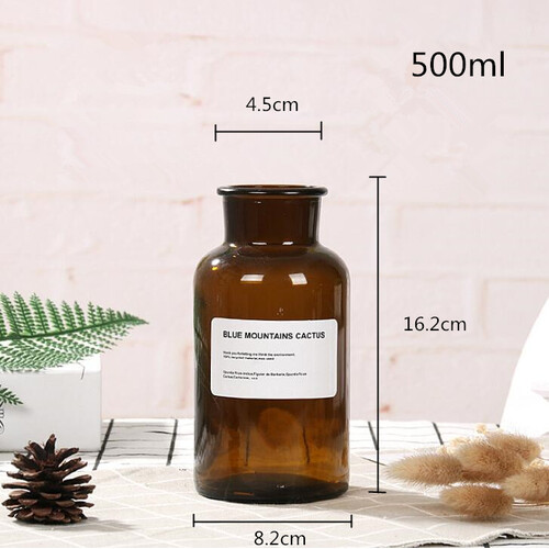 Large View 500ml Wide Neck Apothecary Jar/Bottle - Amber with sticker