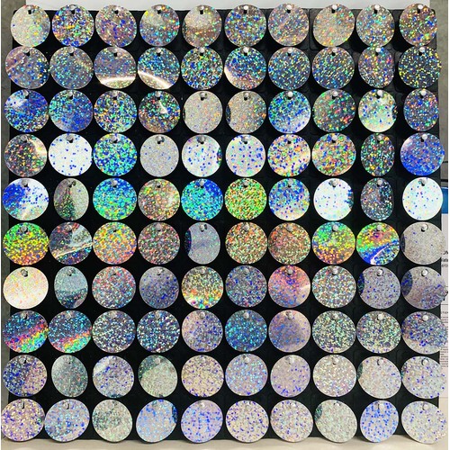 Large View Silver Round Sequin Hollographic Shimmer Panel Backdrop Wall/Curtain Mirror Finish