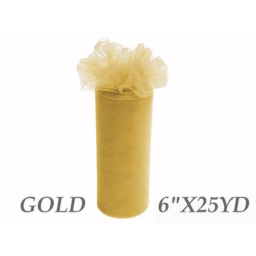 Large View 6inch x 25yd Tulle Roll - Gold