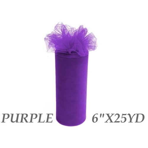 Large View 6inch x 25yd Tulle Roll - Purple