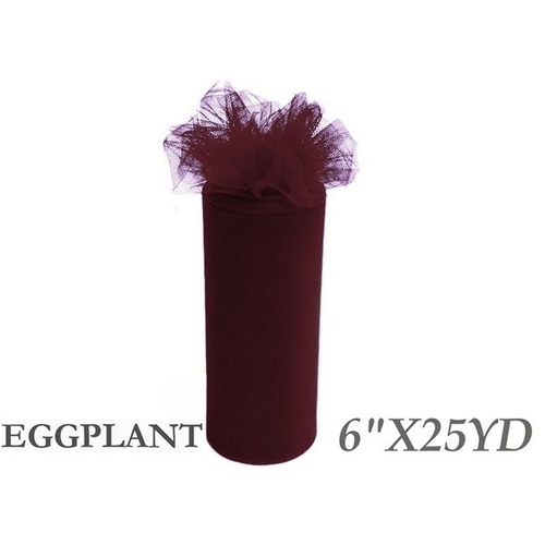 Large View 6inch x 25yd Tulle Roll - Eggplant