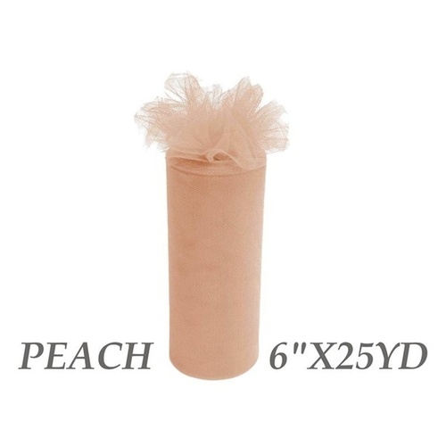 Large View 6inch x 25yd Tulle Roll - Peach