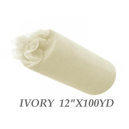 Large View 12inch x 100yd Tulle Roll -  Ivory