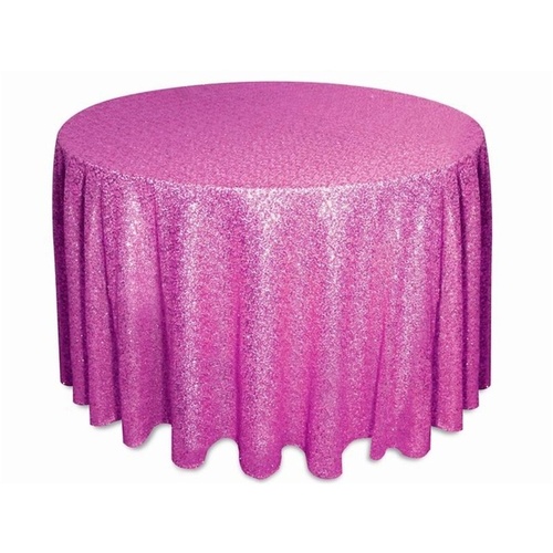 Large View 275cm Round Sequin Tablecloth - Fushia