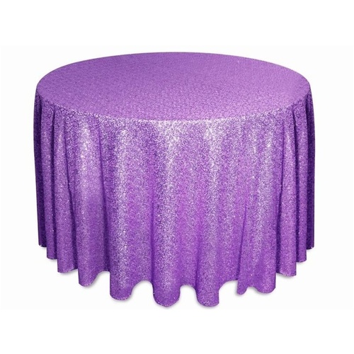 Large View 275cm Round Sequin Tablecloth - Purple