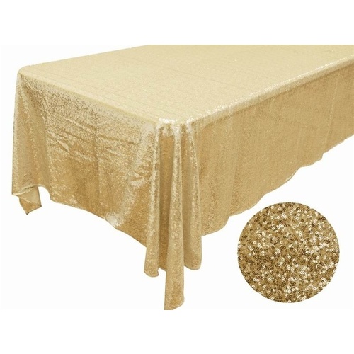 Large View 152x260cm Full Sequin Tablecloth - Light Champagne