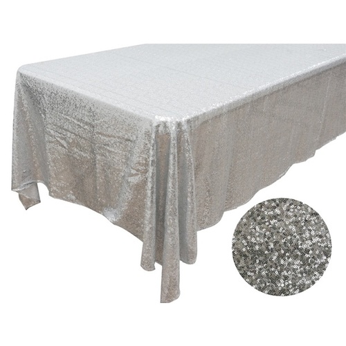 Large View 152x320cm Full Sequin Tablecloth -silver