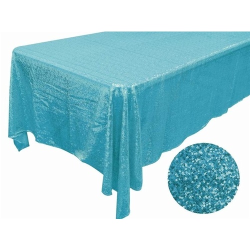 Large View 228x335cm Full Sequin Tablecloth - Turq