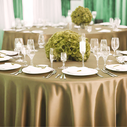 Large View 120inch (305cm) Round Satin Tablecloth - Champagne