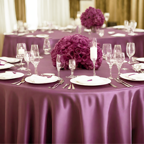 Large View 120inch (305cm) Round Satin Tablecloth - Deep Mauve