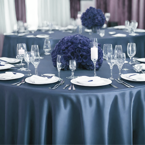 Large View 120inch (305cm) Round Satin Tablecloth - Dusty Blue