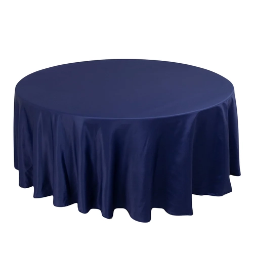 Large View 120inch (305cm) Round Satin Tablecloth - Navy