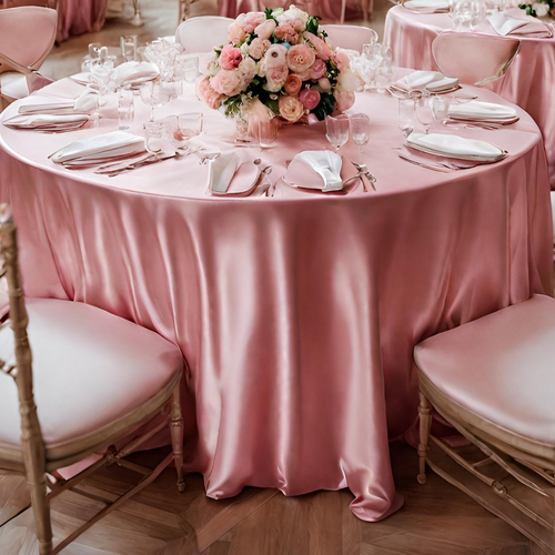 Large View 120inch (305cm) Round Satin Tablecloth - Pink